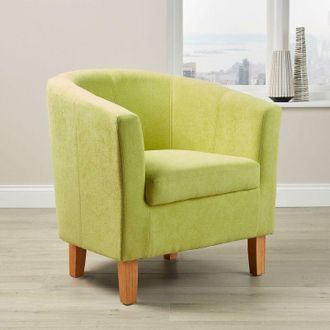 Home Source Industries Apple Green Fabric Tub Chair Wooden Legs Armchair Living Room Office