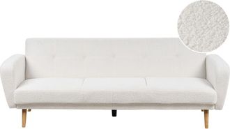 Beliani Sofá cama convertible 3 plazas patas madera acolchado retro bouclé blanco Florli