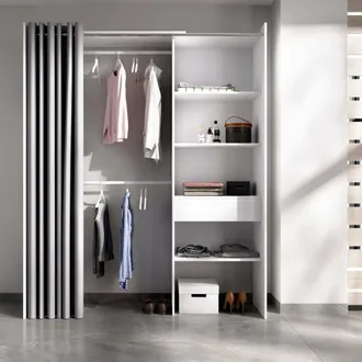 Dmora Guardaroba Grande Arim, Struttura Per Cabina Armadio, Mobile Appendiabiti Aperto, 160x50h205 Cm, Bianco E Grigio - Dmora