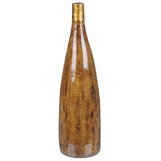 Beliani Florero De Terracota Marr&oacute;n Dorado 52 Cm Efecto Madera Sala De Estar Burgos