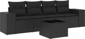 vidaXL Vidaxl - Set De Muebles De Jard&iacute;n 5 Pzas Y Cojines Rat&aacute;n Sint&eacute;tico Negro