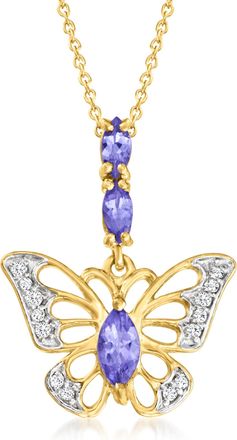 Ross-Simons Tanzanite and. White Topaz Butterfly Pendant Necklace in 18kt Gold Over Sterling