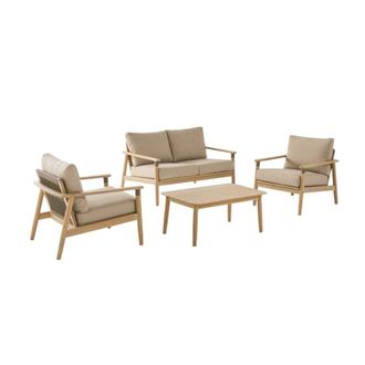 Sweeek Conjunto de jard&iacute;n de madera de acacia y cuerdas, 4 plazas, natural