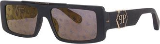 Philipp Plein Philipp Plein Sunglasses Rectangle Full Rim, Matt Black Frame And Gold Mirror With Pattern Lens Spp003M703L