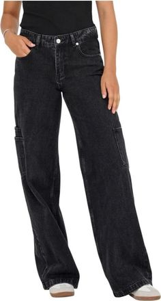 Only Jeans met ritssluiting en knoopsluiting met meerdere zakken - Dames - Loose Fit Jeans - Zwart - W27 L32 - Katoen - Jeans