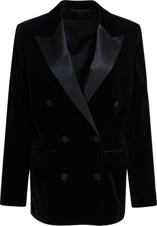 Golden Goose Velvet And Satin Double-Breasted Blazer Jackets And Coats Nero-Donna