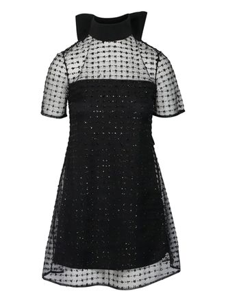 Staud bow-detail sequin-embellished mini dress - women - Polyester/Cotton - L - Black