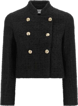 Balmain Korte double-breasted jas van tweed - Dames - Blazers - Zwart - M - Tweed - Jassen
