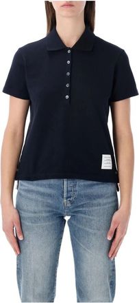 Thom Browne Polo Shirts, female, Blue, Size: 2XS Classic Pique Relaxed Fit Center Back Stripe Polo