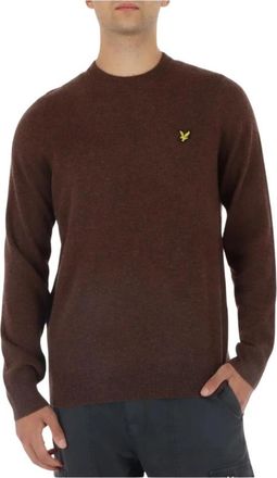 Lyle & Scott Ronde hals gebreid met lange mouwen van wolmix - Heren - Ronde hals truien - Bruin - S - Wol - Truien & Vesten