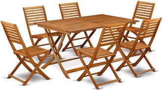 East West Furniture 5 Piece Stylish Bistro Patio Set- Perfect for The Shore, Camping, Picnics - Attractive Outdoor Table with 4 Arms Less Lawn Chairs- Natural Oil Finish