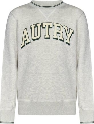 Autry Grijze Gestreepte Trui met Logoprint - Heren - Sweatshirts - Grijs - S - Katoen - Hoodies & sweatvesten
