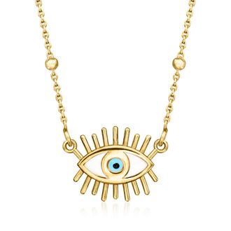 Ross-Simons Italian Multicolored Enamel Evil Eye Beaded Station Necklace in 18kt Gold Over Sterling