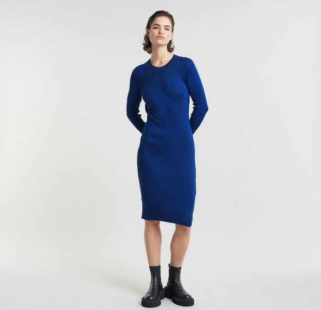 Plated Slim Gebreide Jurk - Meerkleurig - Dames