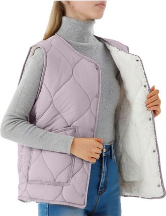 Generic Womens Plush Gilet Ladies Sleeveless Padded Jacket Button Up Vest Fleece Lined Body Warmer Solid Color Outerwear Quilted Gilets with Pockets Waistcoat