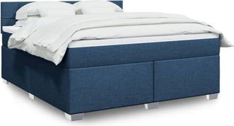vidaXL Cama Box Spring Con Colch&oacute;n Tela Azul 180x200 Cm Vidaxl