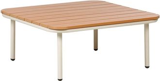 Beliani Mesa De Centro De Jard&iacute;n 74 X 74 Cm Estructura Met&aacute;lica Tablero De Listones De Madera Sint&eacute;tica Madera Clara Senise