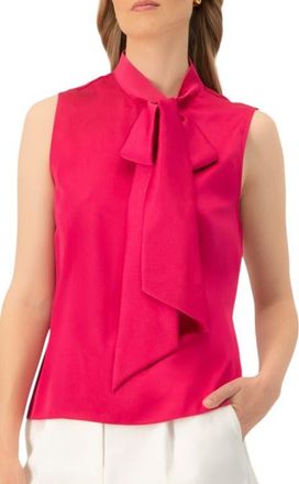 Ivonne Sleeveless Satin Blouse with Neck Tie in Fuchsia at Nordstrom, Size 10