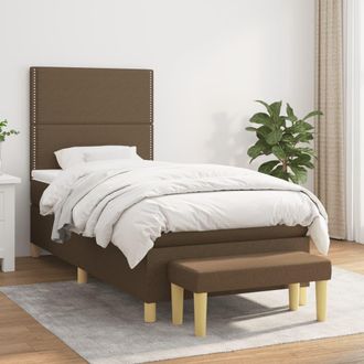 vidaXL Cama Box Spring Con Colch&oacute;n Tela Marr&oacute;n Oscuro 90x200 Cm Vidaxl