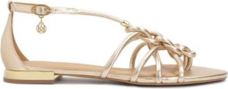Kazar Gouden flip flop sandalen met elkaar verweven bandjes - Dames - Sandalen - Geel - 36 EU - Leer - Schoenen
