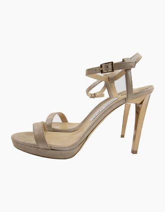Jimmy Choo London Womens Jimmy Choo Claudette 100 Shimmer Leather Sandals Nude - Pink - Size: 6.5