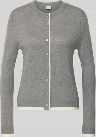 Stefanel Cardigan aus Leinen-Mix mit Rundhalsausschnitt in Mittelgrau Melange, Gr&ouml;&szlig;e XL