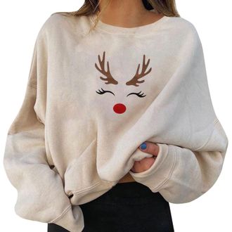 Generic Christmas Tops for Women - Long Sleeve Sweatshirts UK Hooded Sweatshirt Casual Long Sleeve Hoodie Oversized Xmas Winter Jumpers Outwear Winter Warm Ou