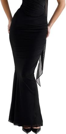 House of CB Cassidy Mesh & Tulle Maxi Skirt in Black at Nordstrom, Size X-Small