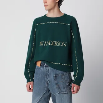 J.W.Anderson Maglione verde bosco in lana con ricamo logo