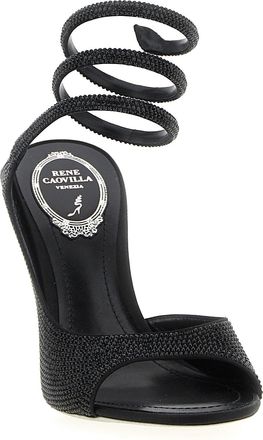 Rene Caovilla Womens Rhinestone-Embellished Satin Heel Sandal Black