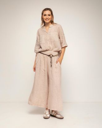 Tantra Wijde linnen pantalon met elastische taille en zakken