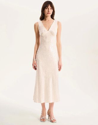 Omnes Womens Iris Maxi Dress in Ivory - Tan - Size: 22