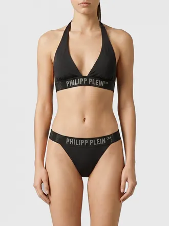 Philipp Plein Triangle Bikini Top in Polyamide with Rhinestone Logo