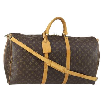 Louis Vuitton Keepall Bandouliere Bag Monogram Canvas Brown Canvas Handbag (Pre-Owned)