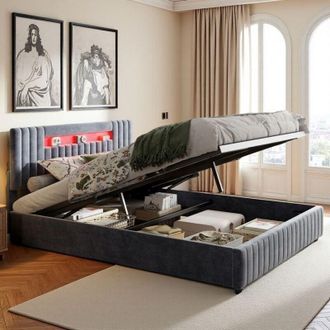 OEM Lit Doble 140x200 - Sistema Hidr&aacute;ulico Silencioso - Led Rgb - Almacenamiento Inteligente - Dise&ntilde;o Moderno