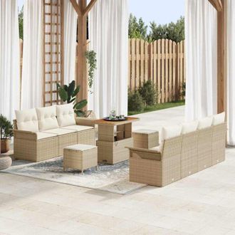 vidaXL Conjunto De Sof&aacute; De Jard&iacute;n 10 Pcs Beige Rat&aacute;n Sint&eacute;tico Vidaxl