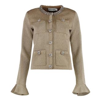 Self Portrait Cardigans, female, Yellow, M, Crystal Trim Cardigan