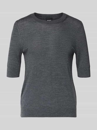 HUGO BOSS Regular Fit Pullover aus reiner Schurwolle Modell FARBELLA in Dunkelgrau Melange, Gr&ouml;&szlig;e XS