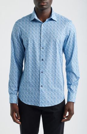 Bugatchi James OoohCotton Martini Print Button-Up Shirt in Air Blue at Nordstrom, Size Xxx-Large