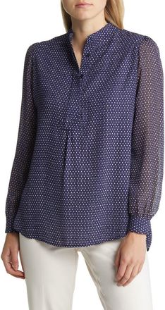 Anne Klein Geo Print Poet Blouse in Distant Mountain Combo at Nordstrom, Size Medium