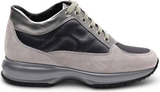 Hogan Sneakers, female, Gray, 5 UK, Interactive Allacciato Metallic-Panel Suede Trainers
