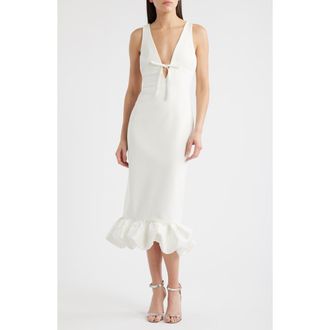LIKELY Balta Ruffle Hem Mixed Media Cocktail Midi Dress in White at Nordstrom Rack, Size 10