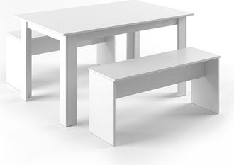 Vicco Set di tavoli da pranzo Sentio, Bianco, 90 x 140 cm con 2 panche