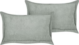 Beliani Conjunto De 2 Cojines De Pana Verde Claro 47 X 27 Cm Sala De Estar Zinnia