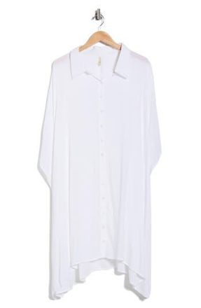 Boho Me Button Front Sharkbite Hem Cover-Up Tunic in White at Nordstrom Rack, Size 3X