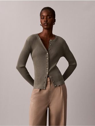 Calvin Klein Womens Ribbed Button-Front Cardigan - Grey - XL