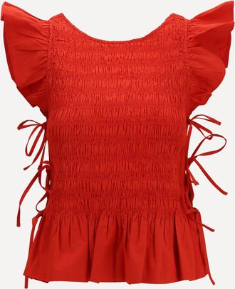 Ganni Top in cotone arricciato con fiocchetti laterali Woman 36