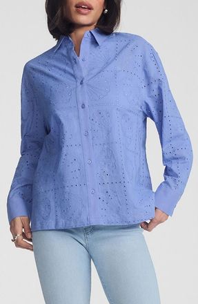 Mavi Scallop Eyelet Cotton Button-Up Shirt in Persian Jewel at Nordstrom, Size Small