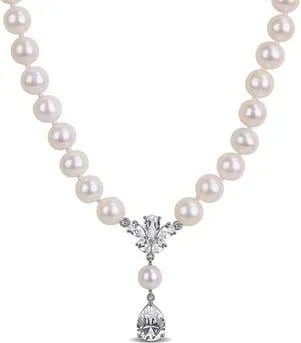 Delmar Cultured Pearl & Lab Grown White Sapphire Y-Necklace at Nordstrom Rack