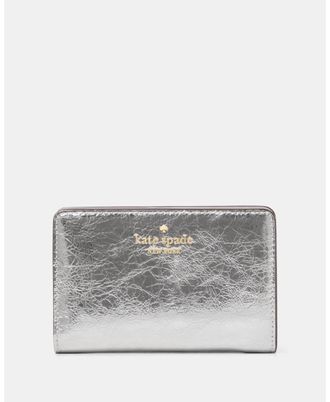 Kate Spade New York Womens Madison Metallic Medium Bifold Wallet - Silver Leather - One Size